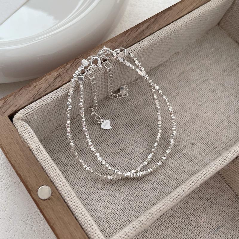 Sterling Silver S999 Minimalist Crushed Beads Bracelet: Women's Versatile Light Luxury Stacking Jewelry