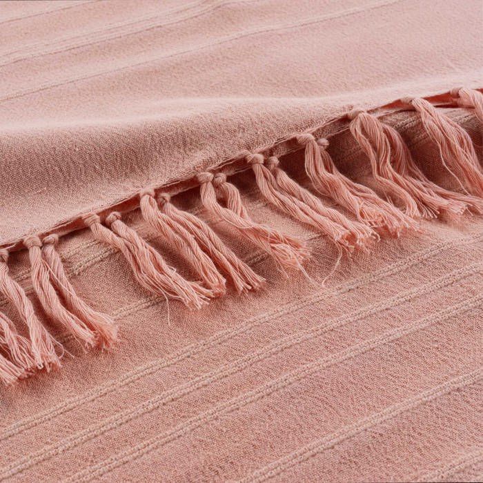 Plaid ou jete de canape coton 180 x 220 cm Lilie peche