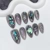 10pcs Vintage Medium Almond Classical Fake Nails 3D Aurora Baroque Metallic Flash Press on Nails Full Cover Detachable Nails Tip