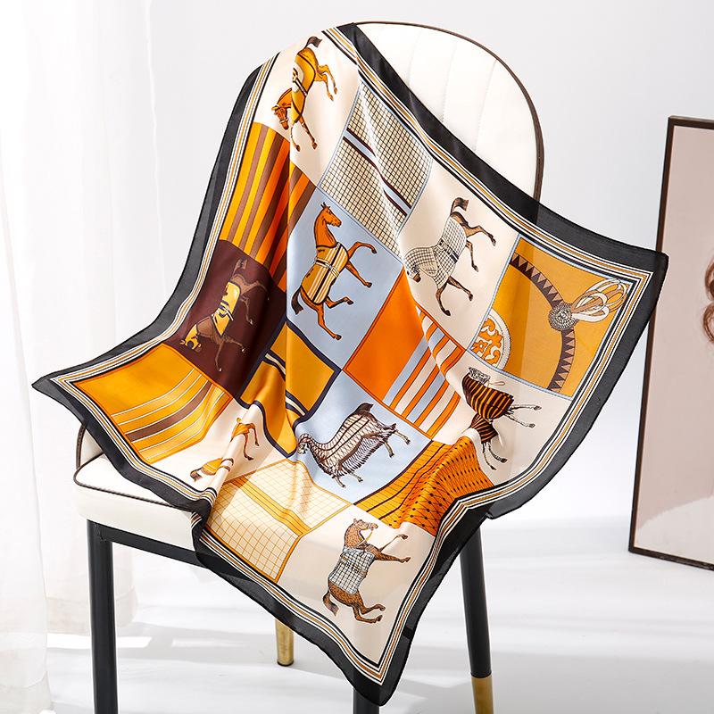 Fashionable Silk-Like Square Scarf Lightweight Stylish Versatile For Women Spring Autumn Casual Wear Neutral Colors Multi-Purpose Accessory