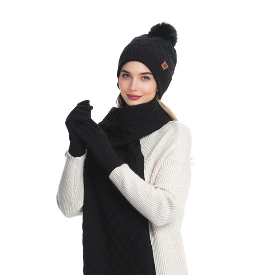 Women Winter Knitted Hat with Faux Fur Pom Pom Ball