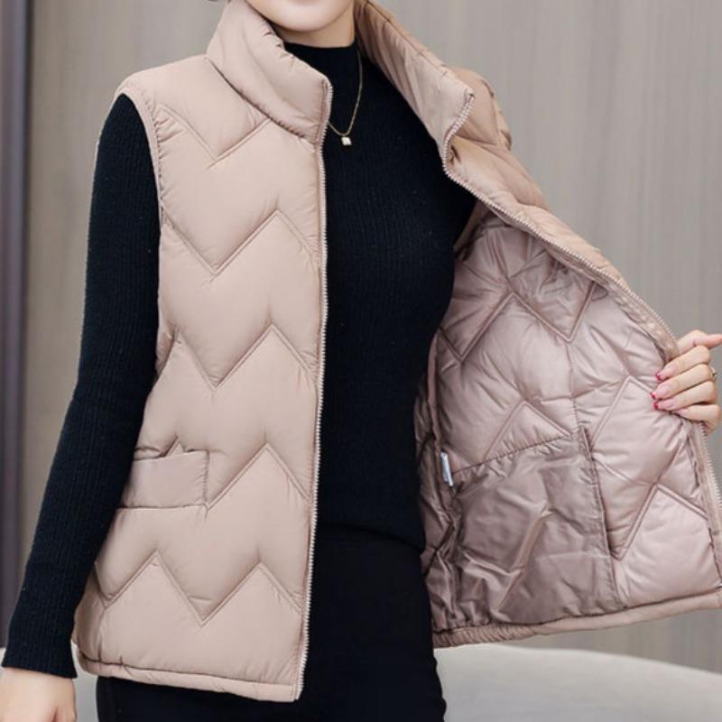 Light Purple Quilted Vest for Women - Chic, Warm, Sleeveless Polyester Top with Zipper Closure for Spring/Fall