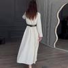 2024 Autumn Women's Color Block Polo Collar Waist-Hugging Long-Sleeve Dress