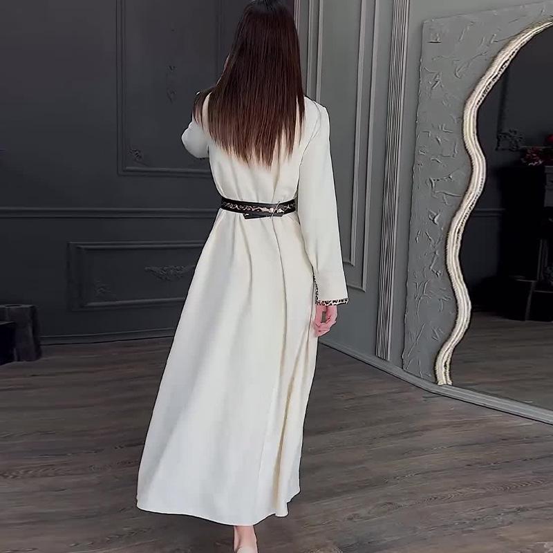2024 Autumn Women's Color Block Polo Collar Waist-Hugging Long-Sleeve Dress
