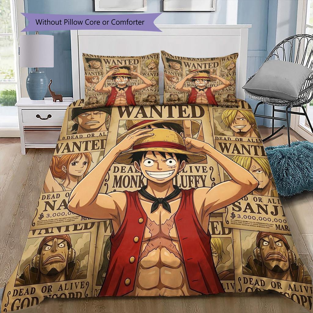 One Piece Muster Bettwäsche Steppdecke Set Bettbezug Kissenbezug Zuhause Geburtstagsgeschenk(1 Bettbezug + 2 Kissenbezüge, ohne Füllung)