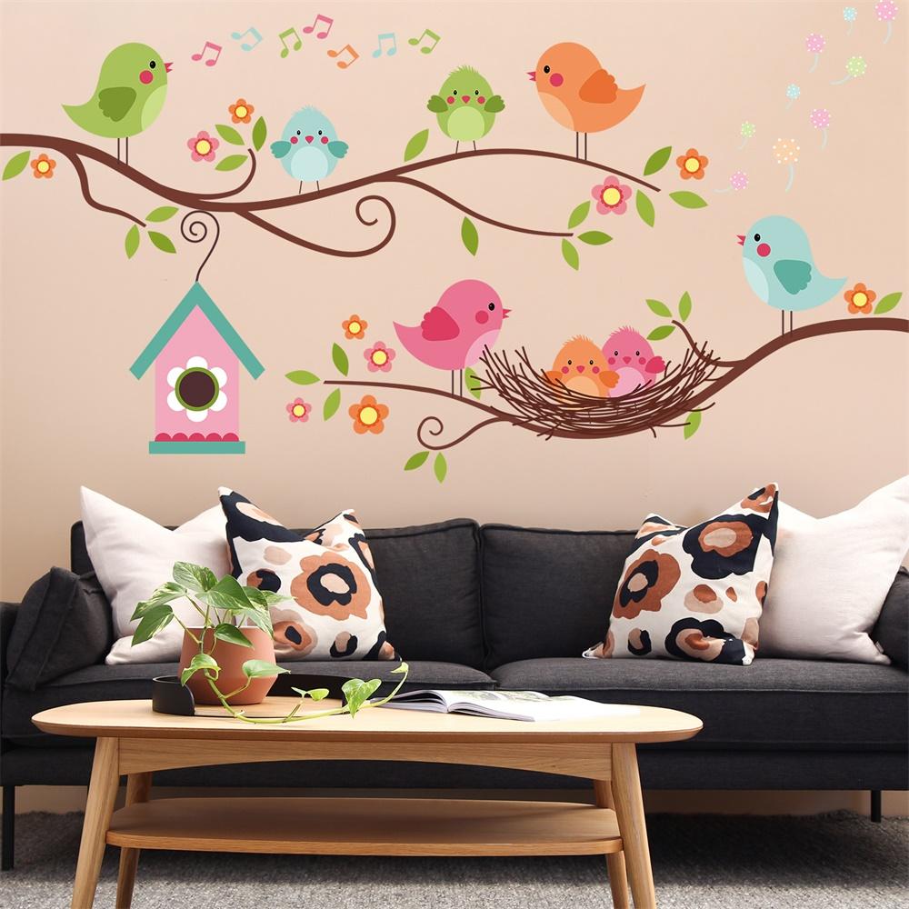 

Cute Branch Bird Small House Nest Wall Sticker Bedroom Bird and Tree Branch Sticker Children