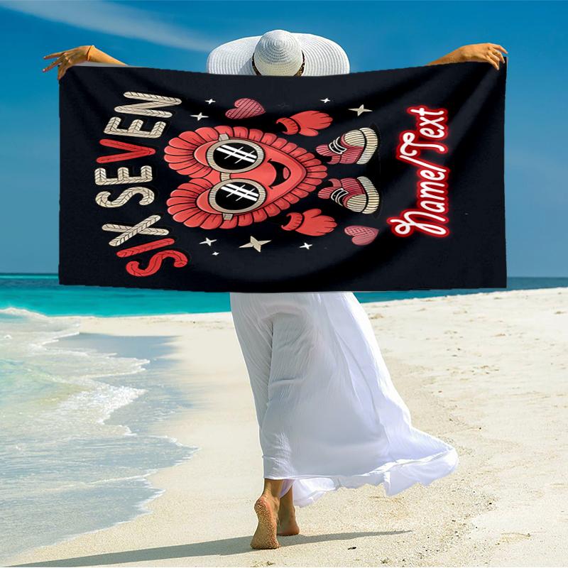 1PC Custom Name Heart Glasses Text Beach Towel Highly Absorbent And Sand-Resistant Towel for Swimming, Pool, Yoga, And Travel Lightweight