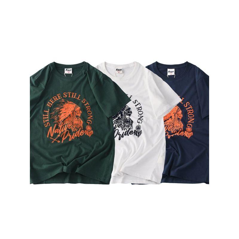 American Retro Print Pure Indian Cotton Short Sleeve T-shirt Men Summer Trendy Bottoming Shirt Export Cotton T-shirt