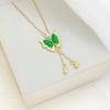 Titanium Steel Green Fringed Butterfly Necklace Women'S Light Luxury High-End Simple And Versatile Exquisite Pendant Collarbone Chain