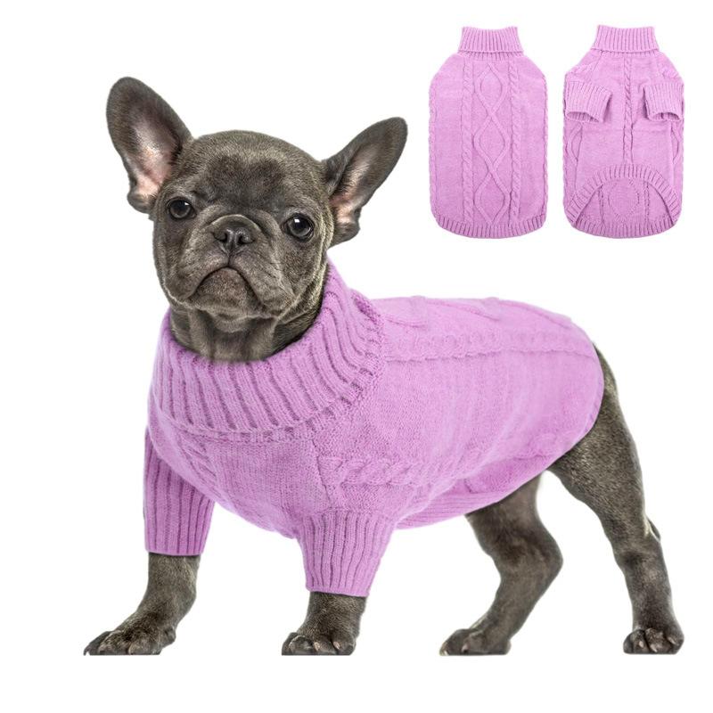 Rollkragen Hundekleidung Strickkleidung 2024 Herbst und Winter neu einfarbiger Strickpullover Haustierkleidung