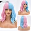 Ombre Blonde Krátká Bob Syntetická paruka pro ženy s ofinou Bílé zlato Body Wave Cosplay Lolita Přírodní tepelně odolné vlasy