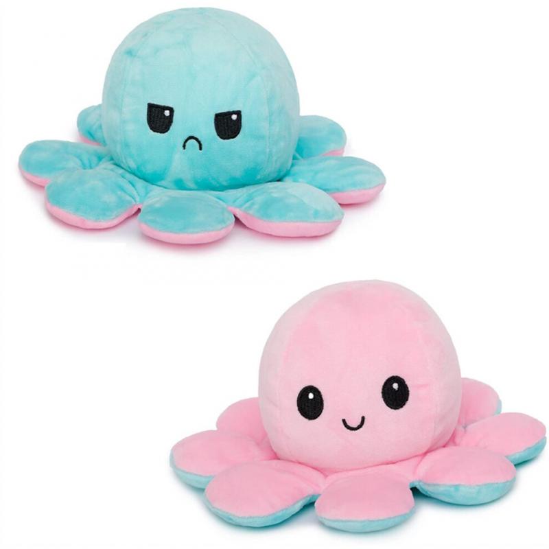 (blue & Pink) Plush Octopus Reversible Cute Flip Soft Toy Gift Happy Sad Pink Blue Mood Teddy