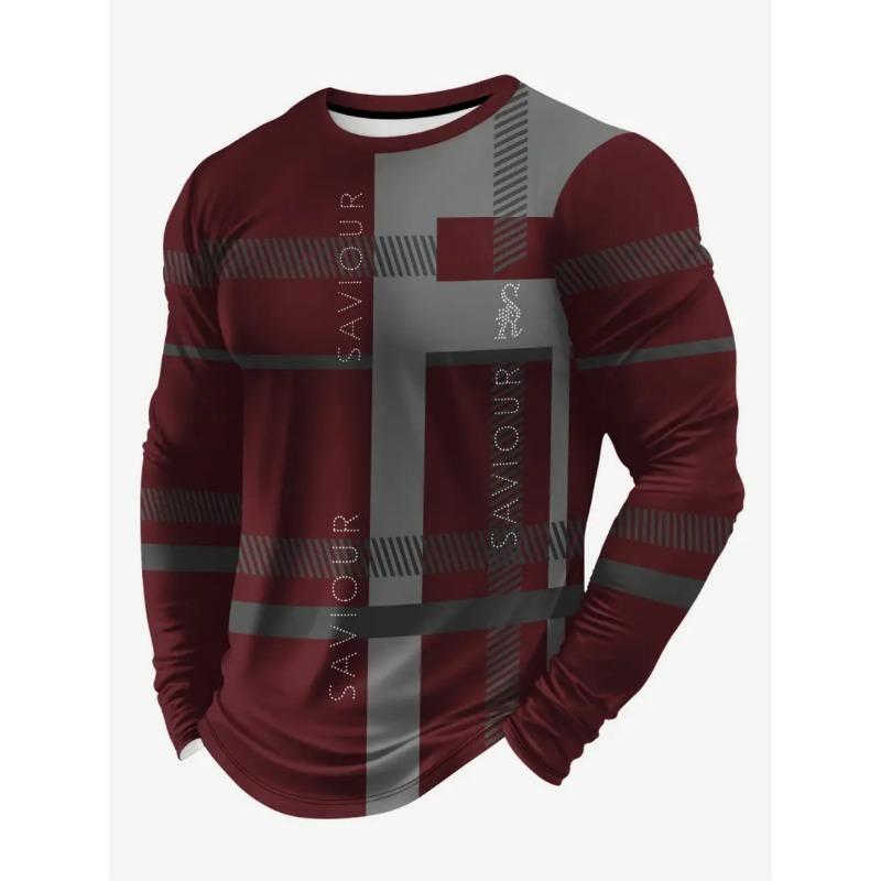 Vintage Men's Long Sleeve T-Shirt Streaks Print Top Spring Fall T-Shirt for Men 3D Striped Print Oversized Streetwear Clothing