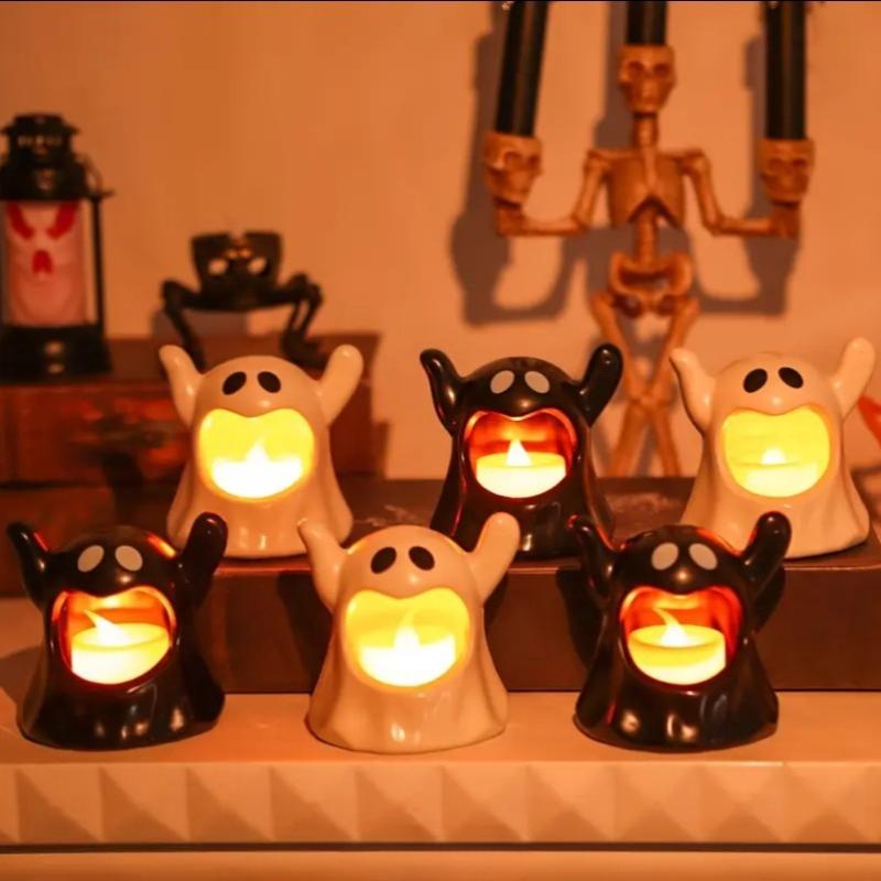 Halloween LED Electronic Candle Light Black White Modern Night Lamp Plastic Decoration for Creepy Atmosphere Halloween Ornament