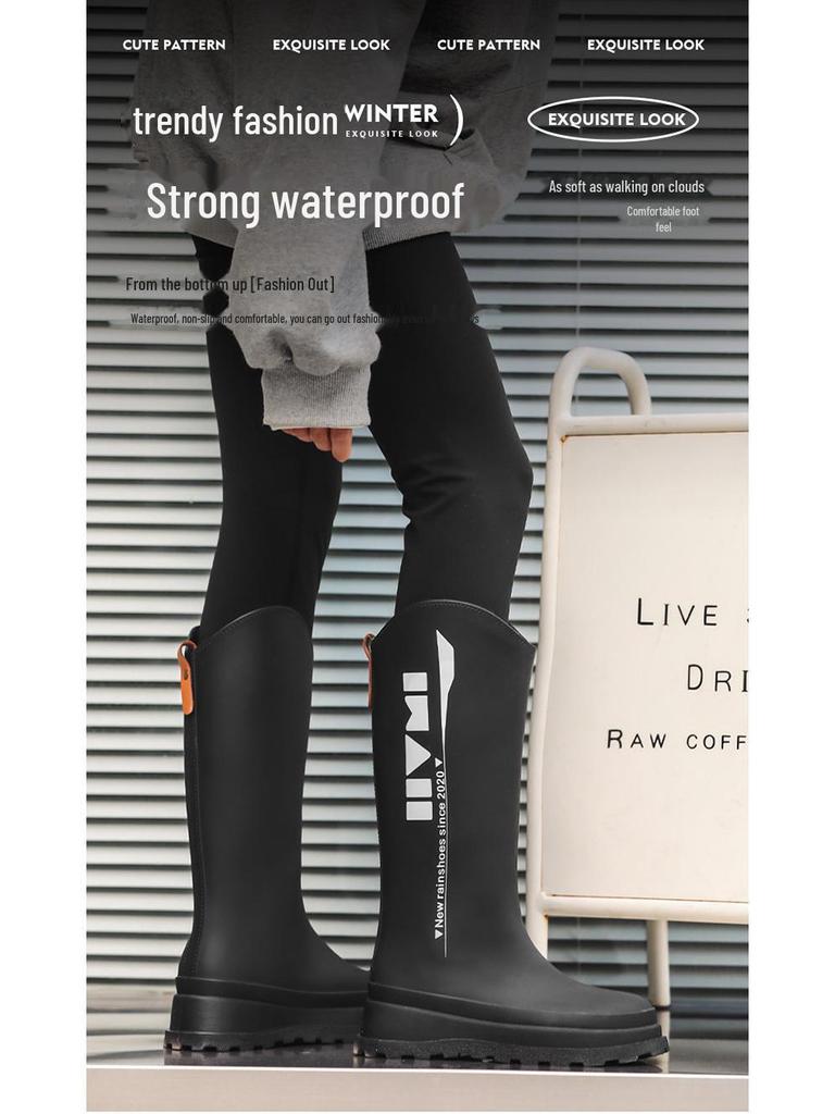 Korean Style Women's High Tube Waterproof Rain Boots - Non-Slip, Warm, Velvet-Lined Rubber Shoes for Outdoors