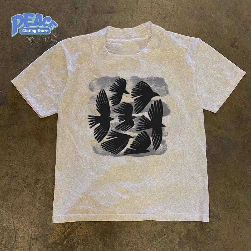 

Groups of Crows Printed T-shirt for Men and Women 100% Cotton T-shirt Summer Streetwear Fashion Casual Comfy Graphic Tee Vintage XXXL серый