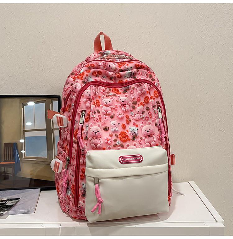 

Большой рюкзак для студентов с принтом медведя и цветов для повседневного использования