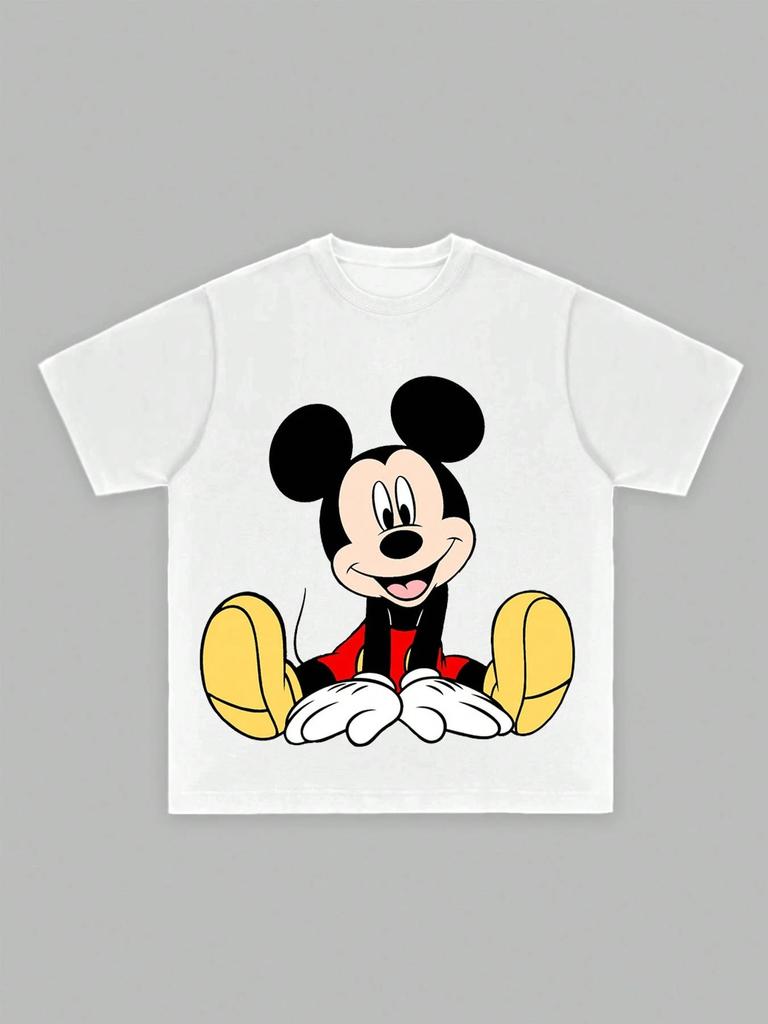 Disney Mickey Mouse Men's Casual Cartoon Print Short Sleeve T-Shirt Cotton Tee Couple Outfit Clothing White T-Shirt Men Clothing