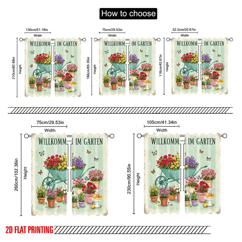 2pcs 2D Flat Printing Drapes Welcome Garden Butterflies Flowers Polyester Without Electricity Seasonal Party & Holiday Decor Use