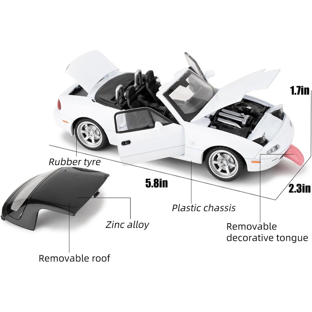 1/32 Mazda MX-5 Alloy Model Car Toy with Pullback,Removable Top,Blinking Lights with Sound and Bright Lights, Collectible Grade Gift for Kids (Red)