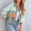 Frühling Herbst Damen Ausgefranster Mantel Mode Revers Einreihig Locker Patchwork Kontrastfarbe Oberteile Damen Einfarbig Cropped Jacken
