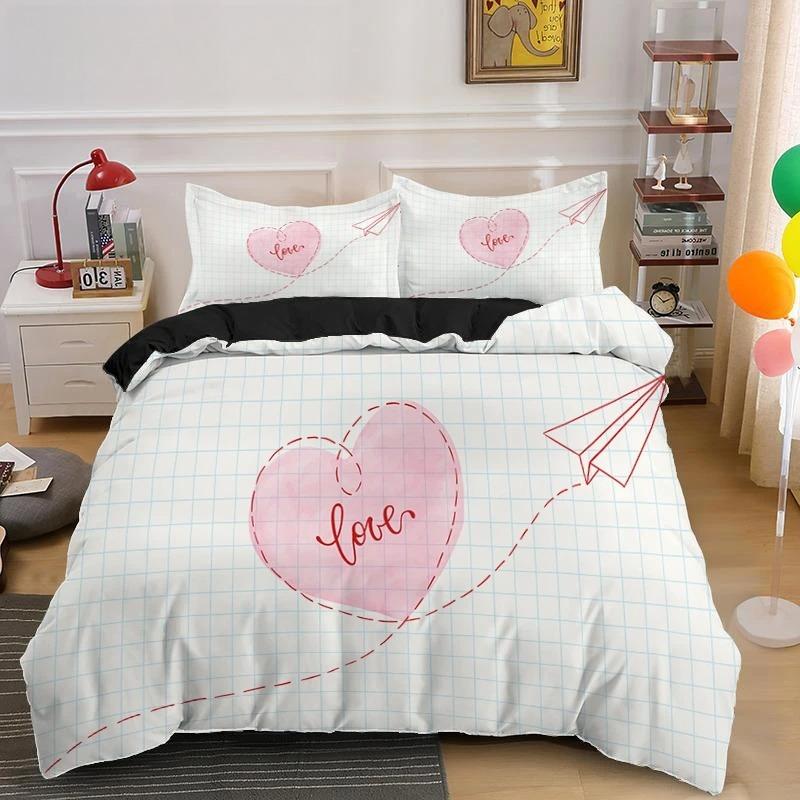 Zestaw Poszwy na Kołdrę dla Zakochanej Pary Prezent na Walentynki Pościel w Kształcie Serca King Queen Double 2/3 szt. Poliestrowa Poszwa na Kołdrę
