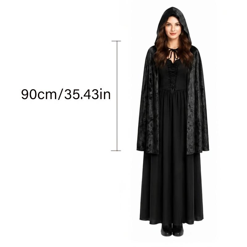 1Pc Velvet Hooded Cape, Halloween Cloak Robe Unisex Witch And Elf Cosplay Accessory Suitable For Costume Masquerades, Devil And Vampire Dark Outfits