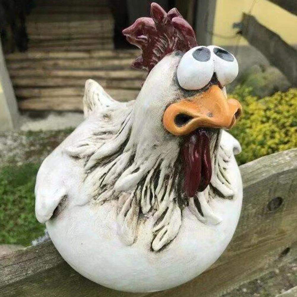 Farm Yard Chicken Statues Decorative Resin Sculpture Art-backyard Art Craft Creative Eco-friendly Simple Backyard Decorations