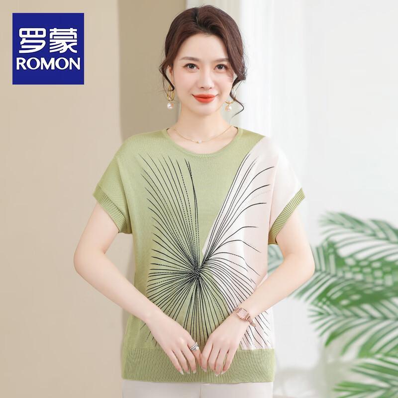 Romon Mid-Aged Women s Summer Short Sleeve Knit T-Shirt XL