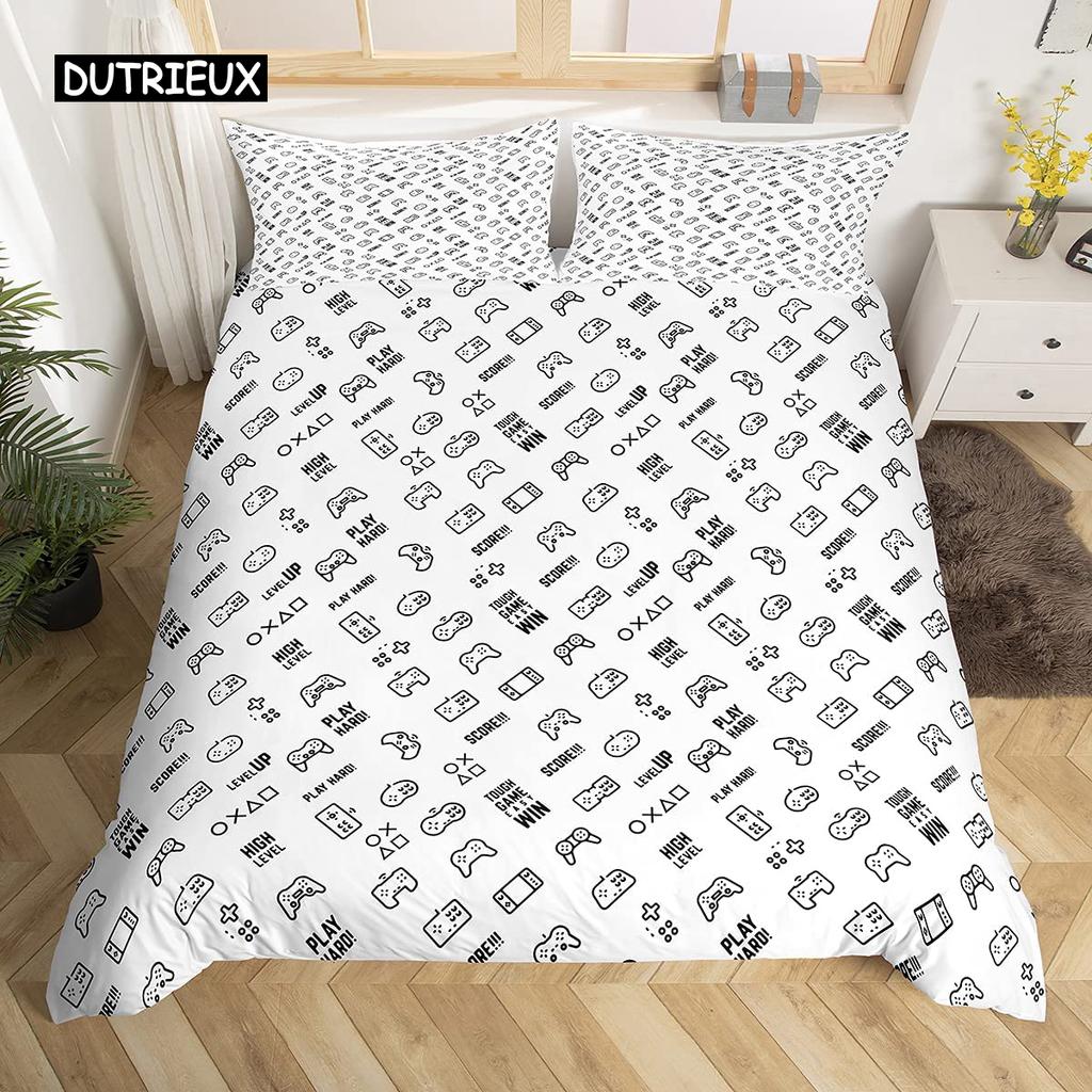 Skull Bedding Duvet Cover Set, White and Black Boho Gothic Skull Skeleton Bones Theme Bed Comforter Cover for Adults Decor