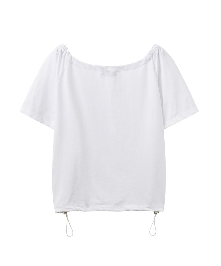Lense Drawstring Off Shoulder Tee White