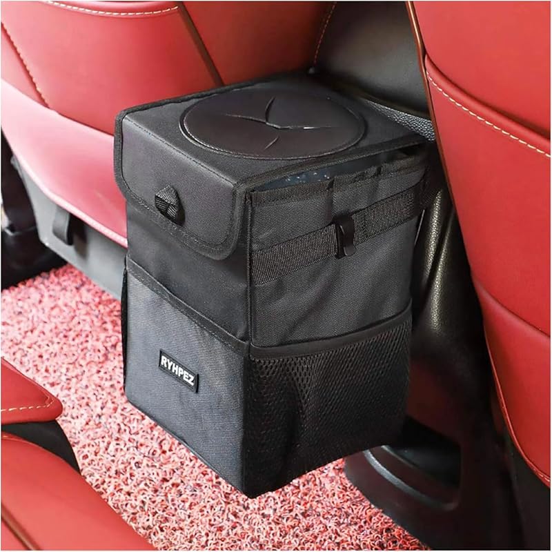 Ryhpez Car Trash Can With Lid - Leakproof Trash Bin Car Garbage Can, Collapsible Automotive Truck Organizer And Storage Bag Car Accessories For Women