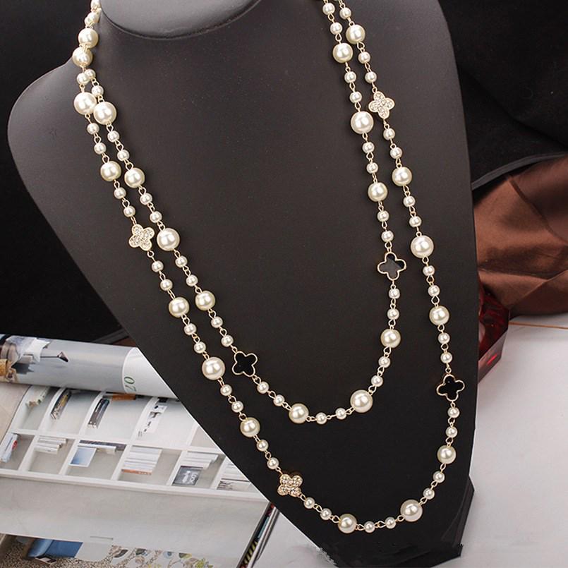 Rose Gold Four-Leaf Clover Double-Layer Pearl Necklace