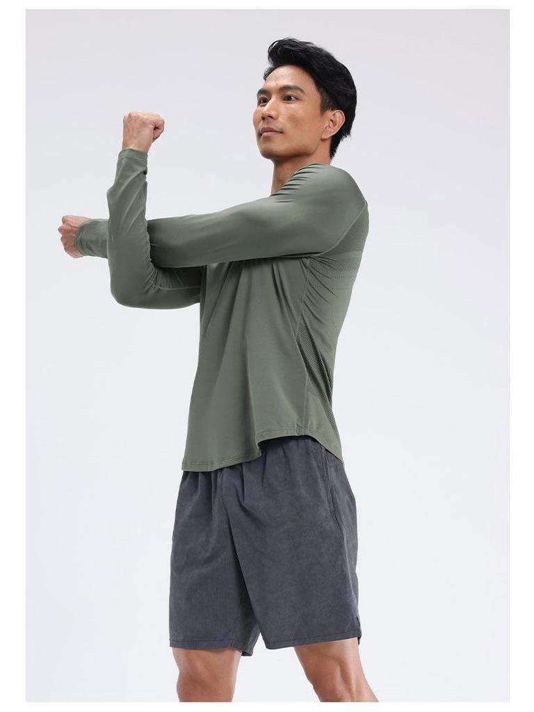 Dijia Men's Quick-Dry Long-Sleeve Athletic T-Shirt for Running, Basketball, Fitness, Cycling, and Hiking.