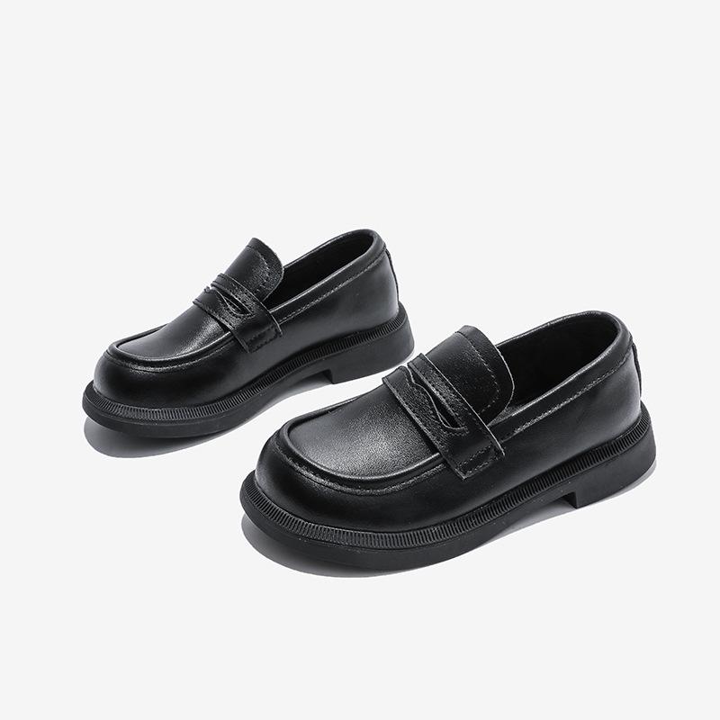 Small Leather Shoes British Style Genuine Leather Black Moccasins Soft Sole Fashionable Children's Single Shoes Baby Shoes