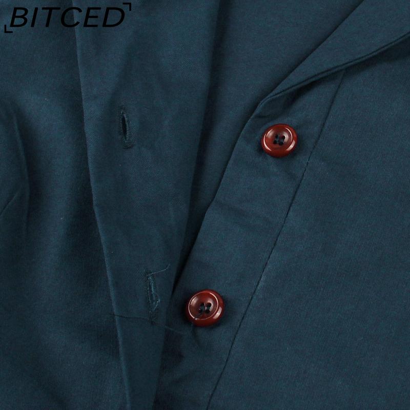 BITCED Women's Single-Breasted Wide-Skirted Retro-Style Waist-Cinched Solid-Colour Dress