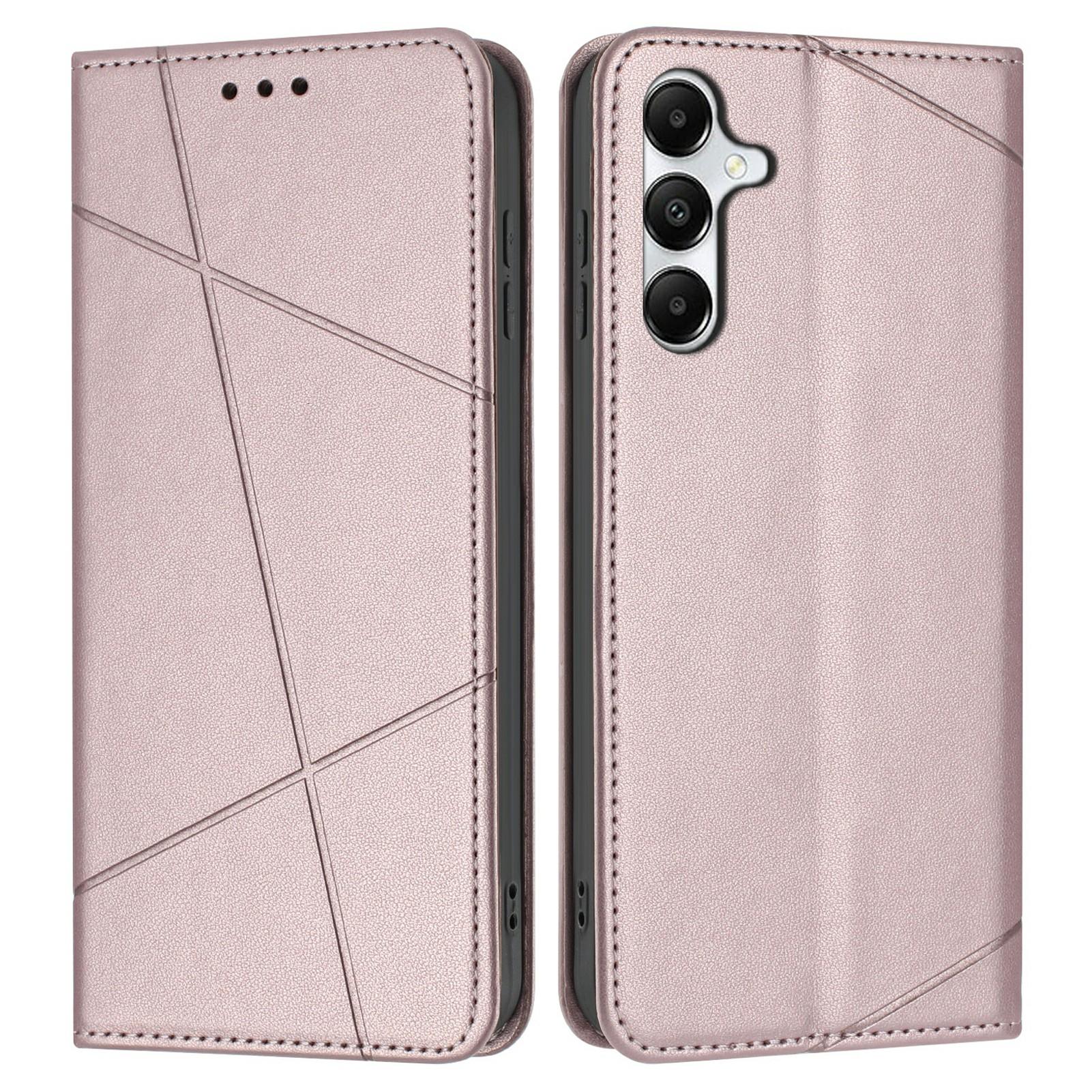 

Wallet Case for Samsung Galaxy A26 5G/A16 5G/A16 4G Line Imprinted Leather Stand Phone Cover with Wrist Strap Rose Gold