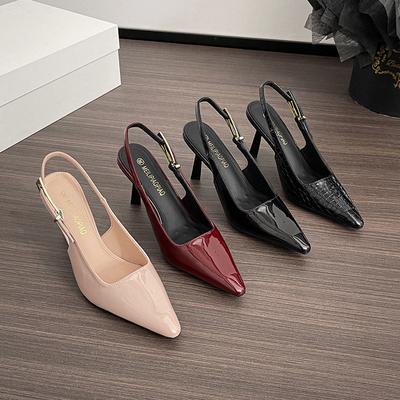Patent Leather Bag Head Sandals Women's 2025 Summer New Versatile Thin Heel Pointed One-word Buckle Temperament High Heels