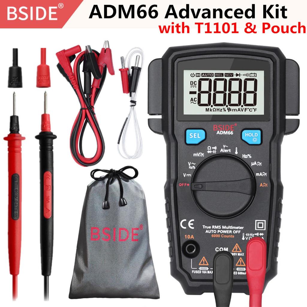 Multimetru digital Adm66 True Rms Gama automată Trms Mini 6000 Dmm Capacitate cu două sloturi Ohm Hz Temp Ncv Tester de buzunar pentru diode