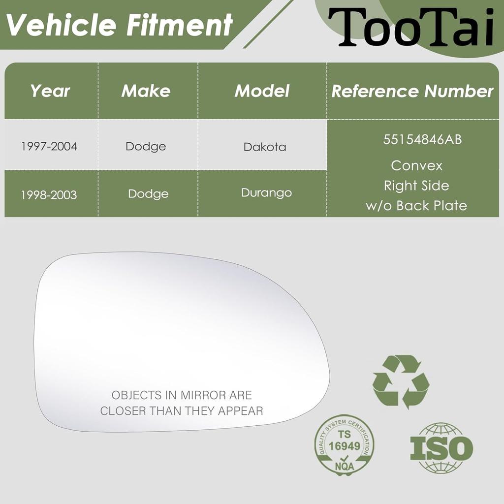 Passenger Side Replacement Mirror Glass - compatible with Dodge vehicles - Dakota 1997-2004, Durango 1998-2003 - non-heated, without backing plate
