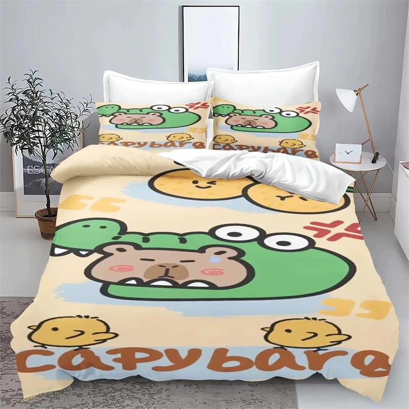 Cartoon Capybara 3D Printed Bedding Set Children's Duvet Cover Pillow Case Set Anime Polyester Cute Cartoon Home Decoration