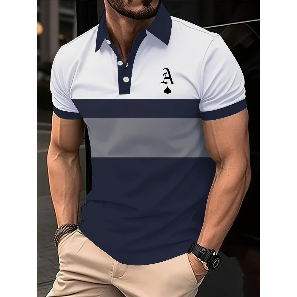 Men's Striped Sports Golf Shirt, Summer Fashionable Short Sleeved Polo Shirt, and Collared Casual Top