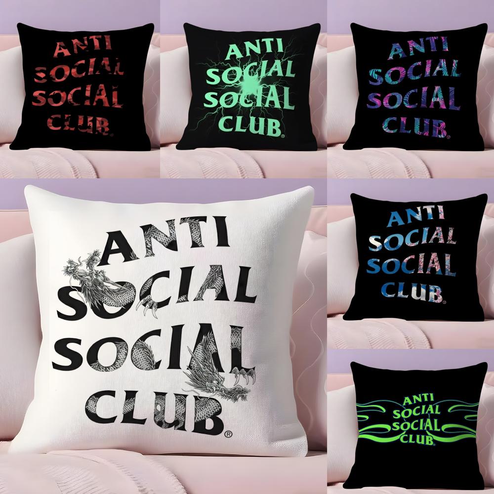A-Anti Social Social Club Cushion Cover Plush Fabric Soft Double-Sided Printed Sofa Pillow Case Colorfast Home Decor Gift