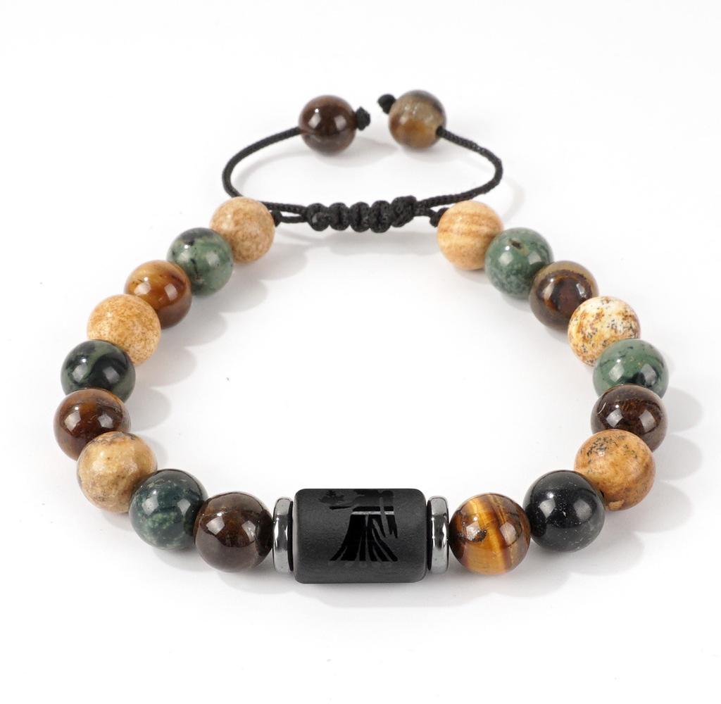 Vintage Zodiac Bracelet for Men 8mm Natural Black Onyx Tiger Eye Stone Star Sign Constellation Friendship Prayer Blessing Bracelet Gifts