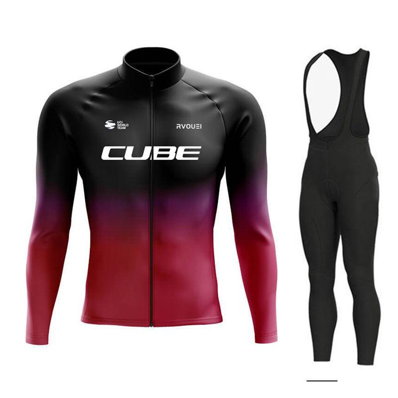 Rvouei Cube Breathable Team Long Sleeve  Bib Pants Ropa Ciclismo Bicycle Clothing MTB Bike Uniform Men Clothes 2026 Autumn Breathable Cycling Suit Set