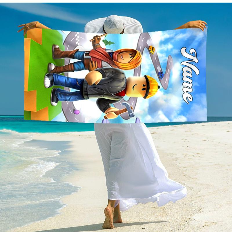 Personalized customized proof beach towel with gaming Roblox pattern - soft, absorbent,quick-drying,perfect swimming,camping&bathing