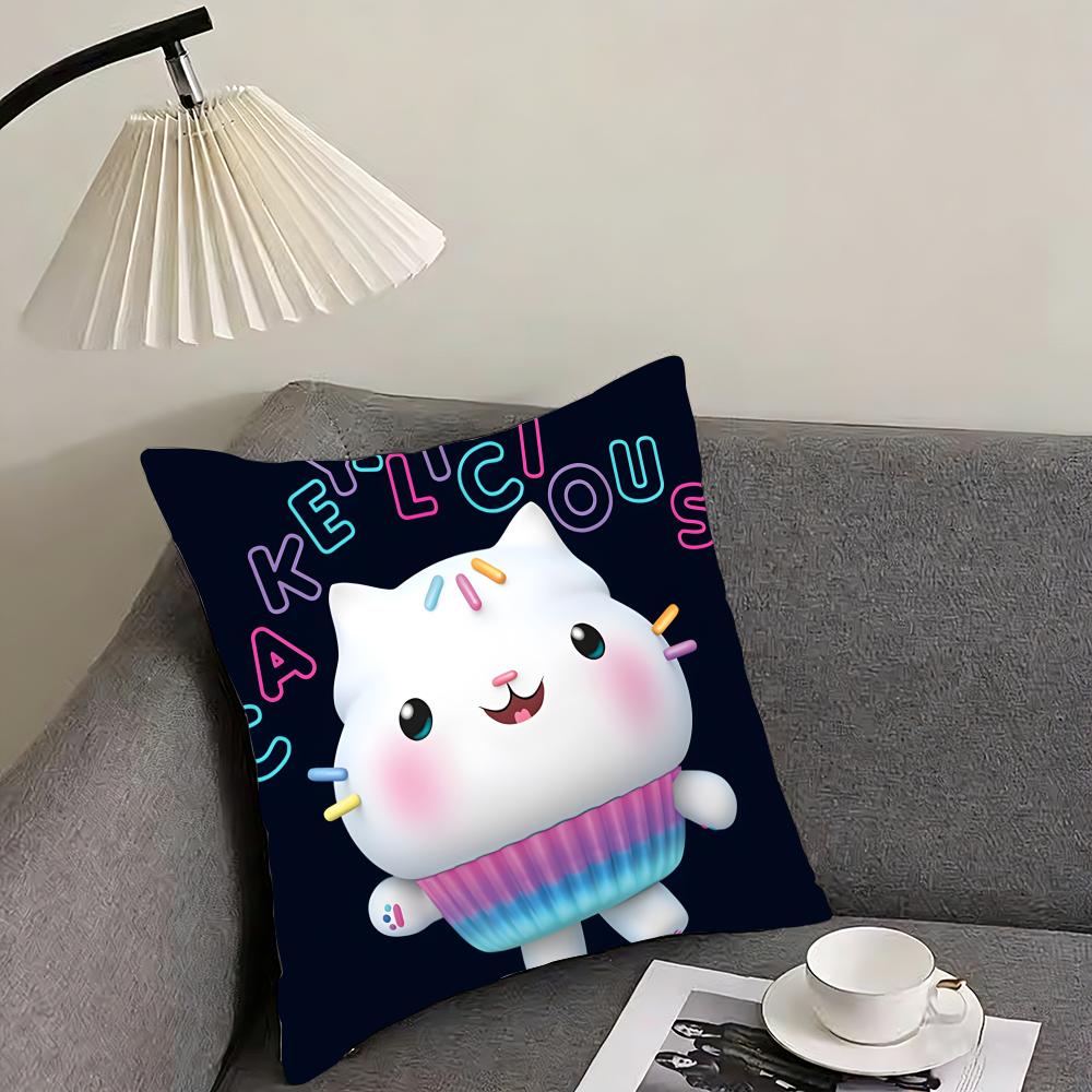 Cartoon Gabbys Dollhouse Cushion Cover Reversible Plush Pillow Cover – For car, sofa, bedroom, perfect as a gift.