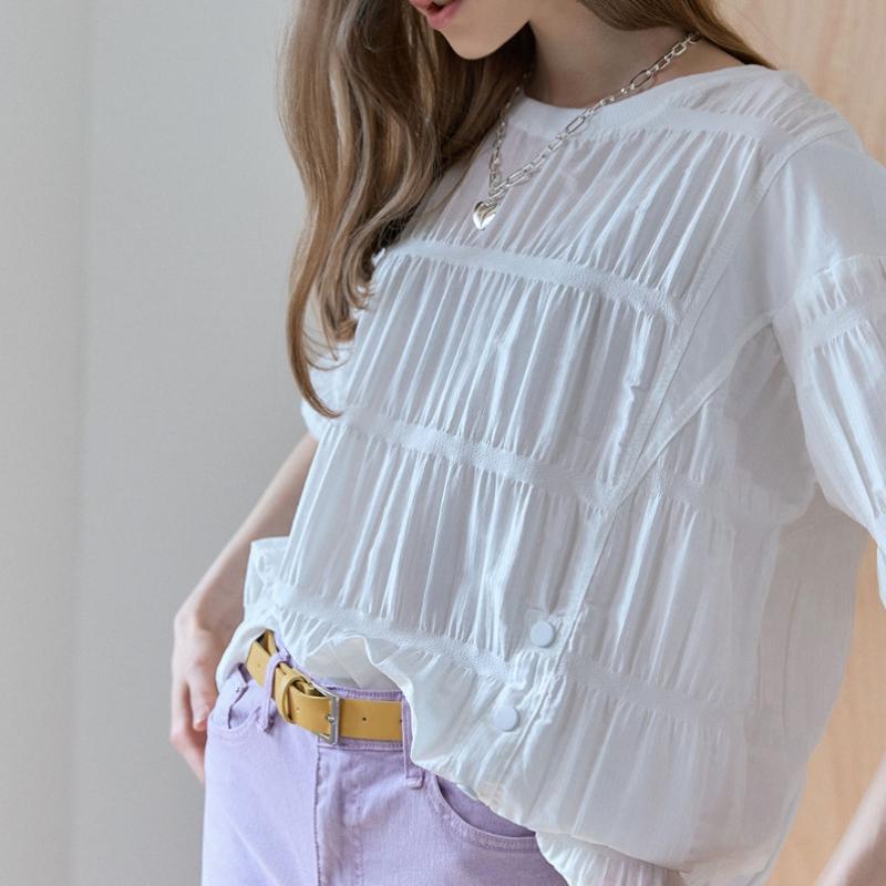 MAXZA Knopfpunkt Geprägte Raffung Bluse Zc05qb031on