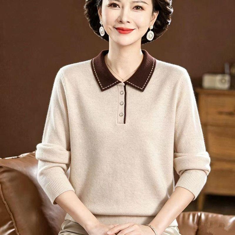Women S Loose Collared Knit Sweater Mother S Autumn Winter Base Top