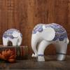 Blue and White Trunk-Up Elephant Sculpture -Prosperity and Good Luck Charm, Ldeal Home Décor & Universal Gift